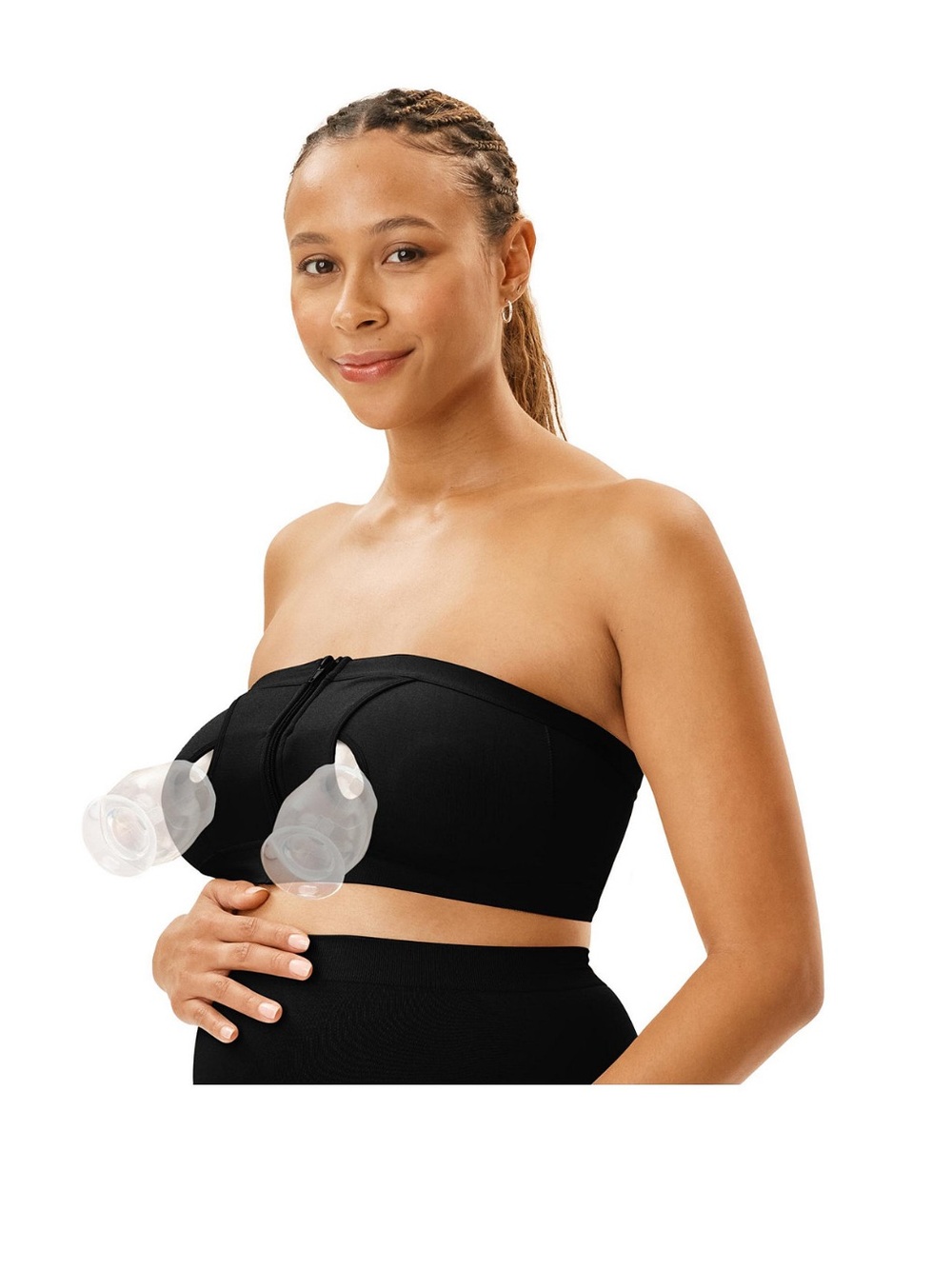 Hands-Free Black Bandeau Pumping Bra - Maternity Nursing Support Size 2XL
